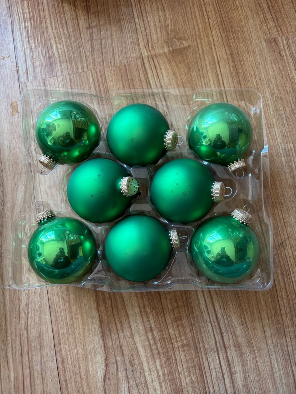 Holiday Time Green Glass Ball Ornaments - Set of 8